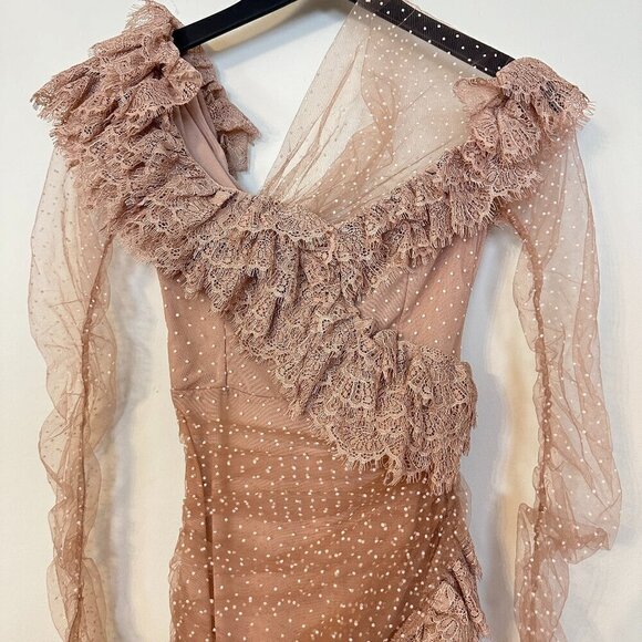 HOUSE OF CB Sorrel Tulle Asymmetric Minidress in Blush Size Small - Picture 5 of 13